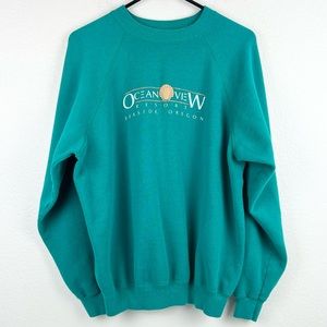 VINTAGE 80s HANES TEAL SWEATSHIRT XL CREWNECK SEASIDE OREGON